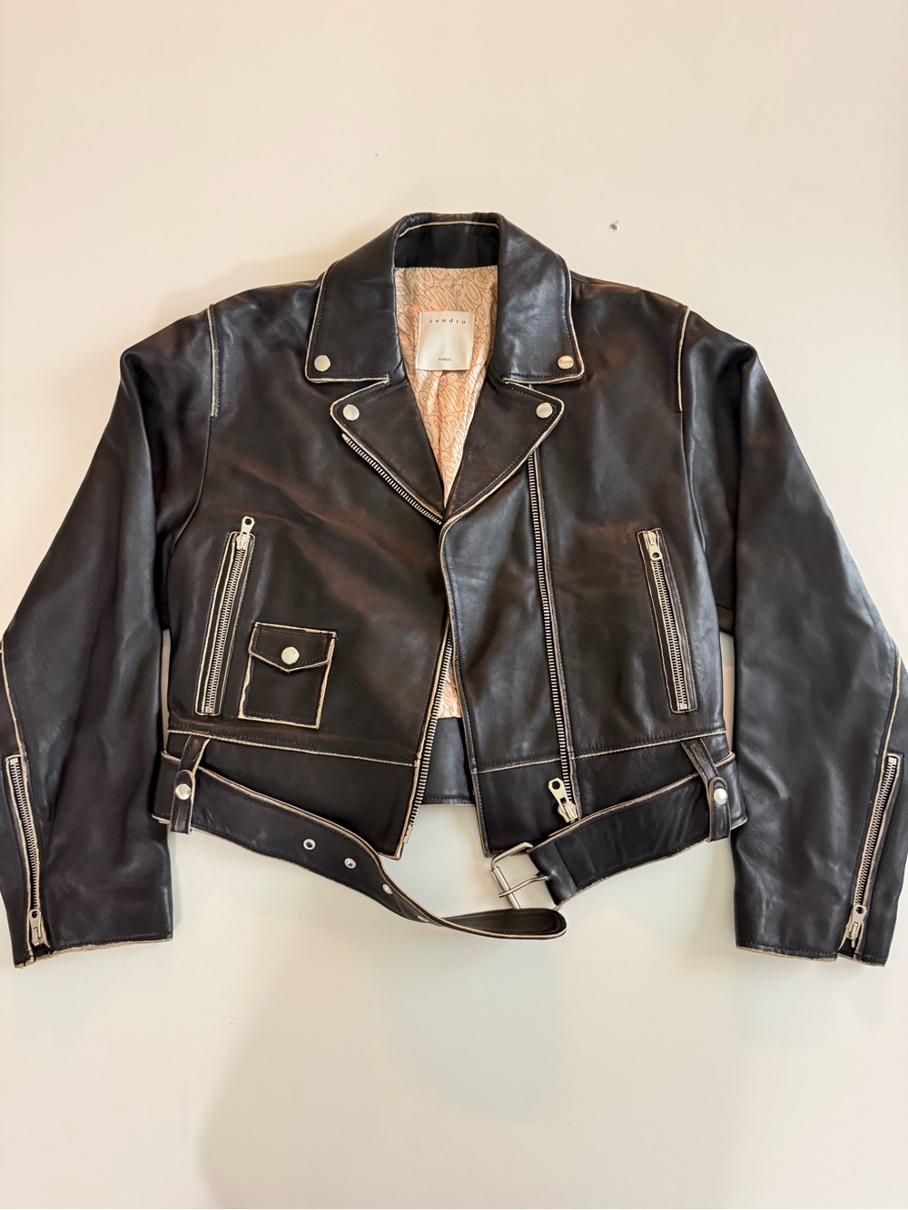 Sandro Black Leather Biker Jacket